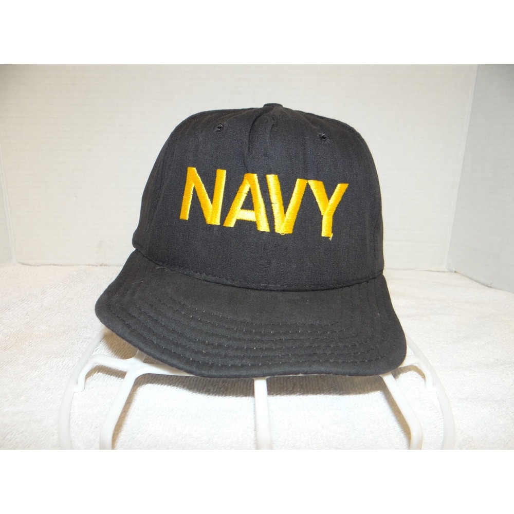 Bancroft Cap US‎ Navy Black Yellow Embroidered Snapback Hat Made in USA S-M 3158